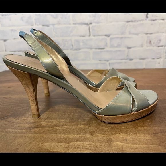 Staurt Weitzman metallic & cork sling back heels - Picture 11 of 14